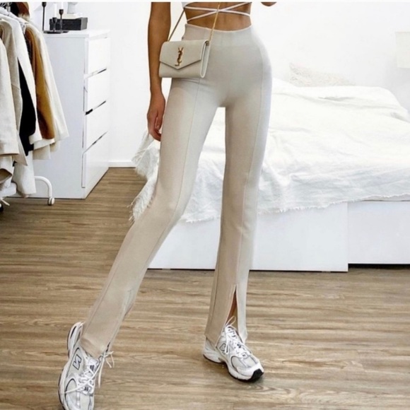 *Bloggers Favorite* ZARA Cream Ottoman Split Hem Leggings Pants Sz M Casual - Picture 5 of 13